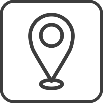 check in location icon in thin line black square frames. png