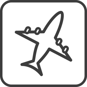 Airplane icon in thin line black square frames. png