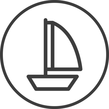 sailboat icon in thin line black circle frames. png