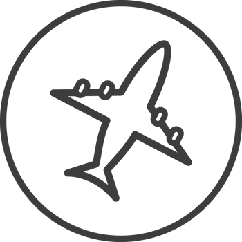 airplane icon in thin line black circle frames. png