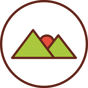mountain and sun flat icon in circle. png