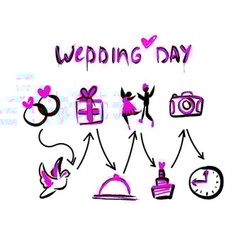 Timeline menu on wedding theme drawing. Rock n roll style. vector