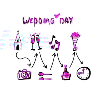 Timeline menu on wedding theme drawing. Rock n roll style. vector