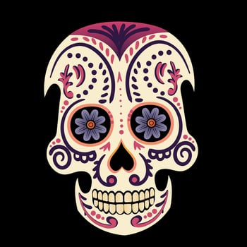 Vector illustration of an ornately decorated Day of the Dead Dia de los Muertos sugar skull, or calavera.