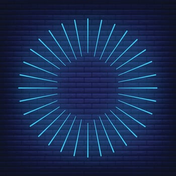 Retro design light sunburst neon style glow geometric shape, vintage rays sunlight explosion icon concept vector illustration, isolated on black wall.