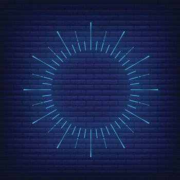 Retro design light sunburst neon style glow geometric shape, vintage rays sunlight explosion icon concept vector illustration, isolated on black wall.