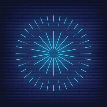 Retro design light sunburst neon style glow geometric shape, vintage rays sunlight explosion icon concept vector illustration, isolated on black wall.