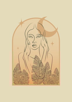 Woman in night arch wall art abstract illustration poster vector