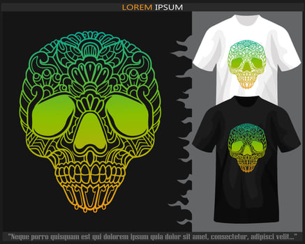 Gradient Colorful of skull head mandala arts isolated on black and white t shirt. vector