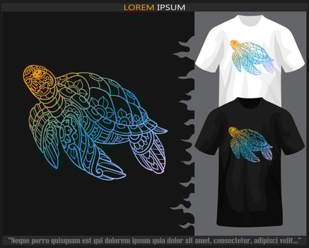 Gradient Colorful of sea turtle mandala arts isolated on black and white t shirt. vector