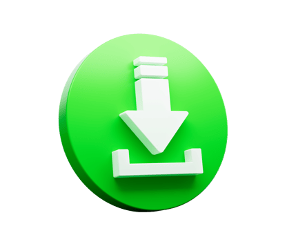 Download icon with White down arrow on Green Button 3d illustration isolated png