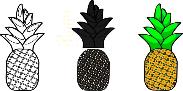 Pineapple with leaf different style icon set. Line, glyph and filled outline colorful version, pineapple fruit outline and filled vector sign. Symbol, logo illustration. Replaceable vector design.