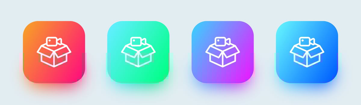 Unboxing video line icon in square gradient colors. Review signs vector illustration.