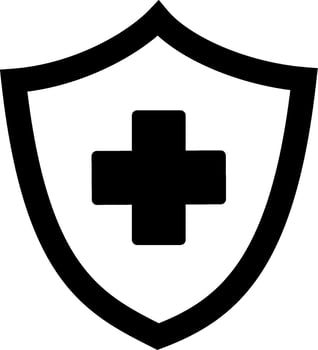 Immune system icon. Medical cross on shield. Isolated on white background. Replaceable vector design.