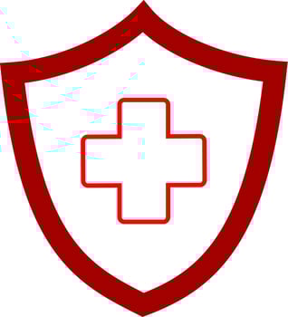 immune system icon. Medical cross on shield. Isolated on white background. Replaceable vector design.