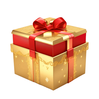 3D golden and red gift box on transparent background png