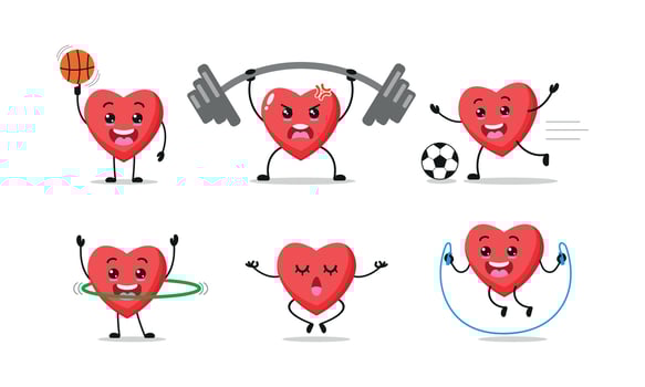 Heart Exercise Sport Different Activity Vector Illustration Sticker Character