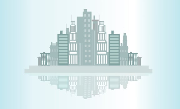 City skyline silhouette with reflection. Vector illustration.