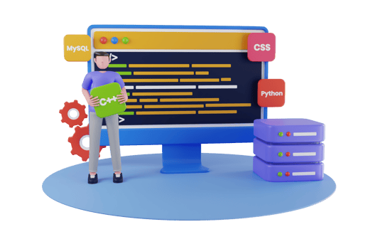 Back end development concept with coding and programming. 3d illustration png