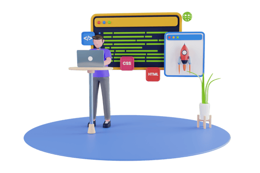 3D Illustration of Web development. Programming Skills for website and mobile website. Programmer typing script png
