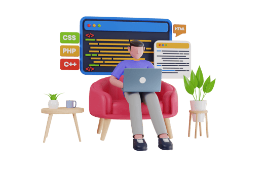 3D programmer engineer illustration. Concept of script coding and programming web site. Professional programmer writing code for testing computer software. 3d illustration png