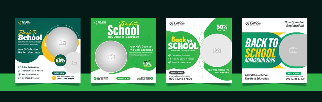 Back to school admission social media post banner educational square flyer study abroad web banner design template vector