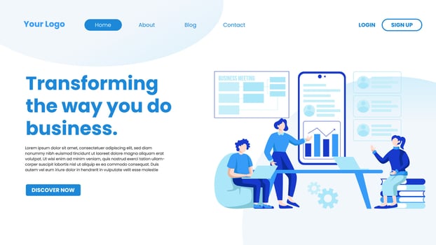 Landing page company business template in flat design vector illustration concept