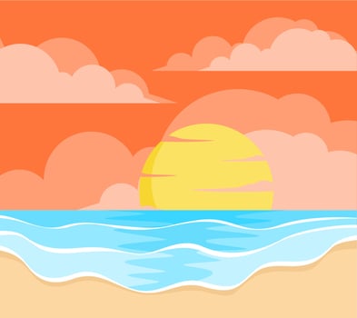 Sunset summer on the beach vector background landscape