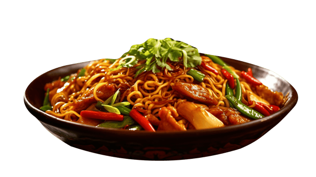 Tasty fried noodles on transparent background png