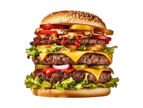 Delicious double burger isolated on transparent background png