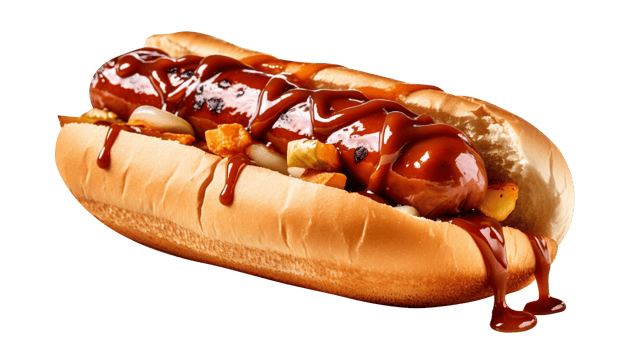 Tasty BBQ hot dog isolated on transparent background png