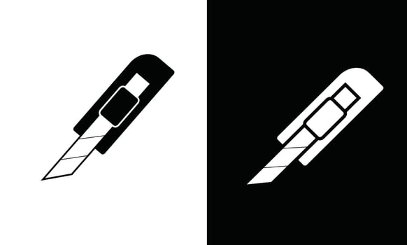 Paper knife icon vector. Paper knife silhouette. School supplies icon vector. Back to school concept. Learning and education icon. Flat vector in black and white.