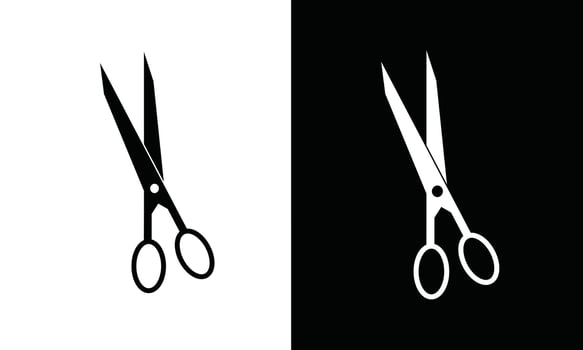 Scissors icon vector. Scissors silhouettte. School supplies icon vector. Back to school concept. Learning and education icon. Flat vector in black and white.