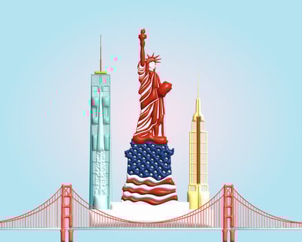 Architecture landmark in America symbol and icon of san francisco and new york. vector
