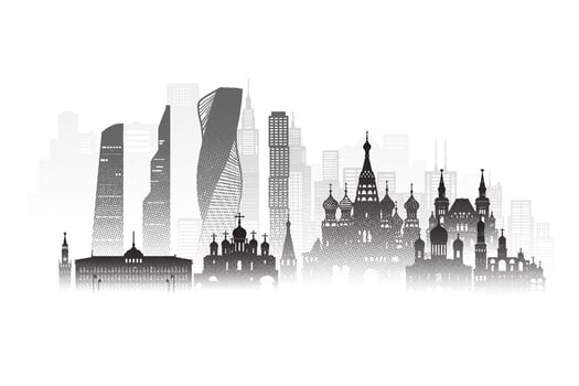 Architecture building sketch silhouette in Russia, Moscow with Black halftone style. vector
