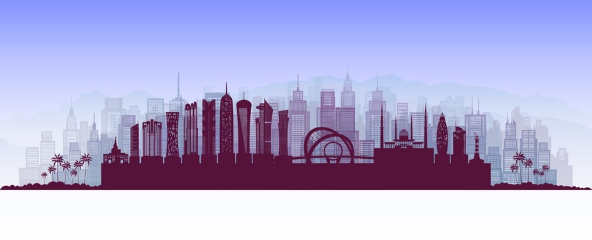 Silhouette architecture building of Qatar in doha modern city background. vector