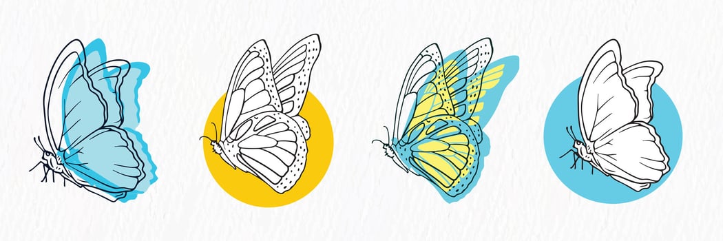 Set of Beautiful cute butterfly line drawing clipart with abstract background vector