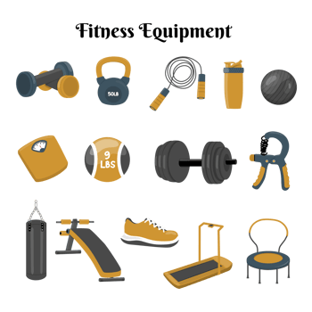 Set of fitness equipment illustration png