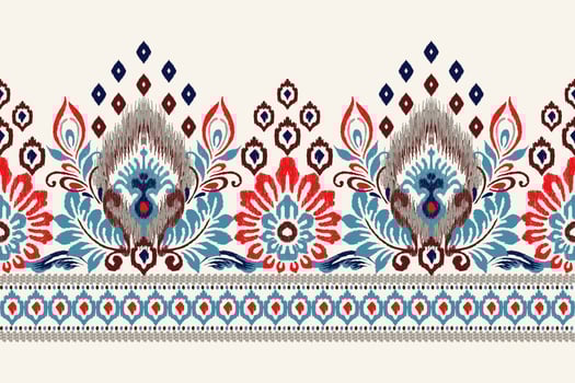 Ikat floral paisley embroidery on white background.Ikat ethnic oriental pattern traditional.Aztec style abstract vector illustration.design for texture,fabric,clothing,wrapping,decoration,sarong,scarf