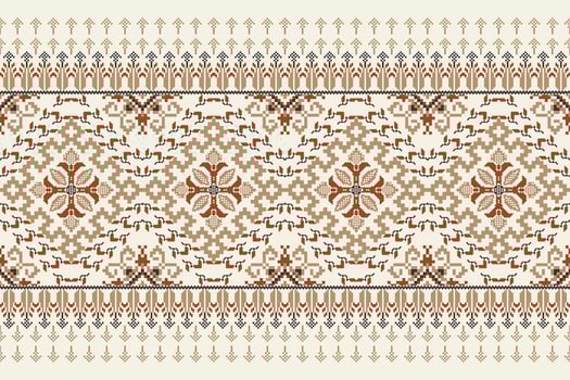 Floral Cross Stitch Embroidery on white background.geometric ethnic oriental pattern traditional.Aztec style abstract vector illustration.design for texture,fabric,clothing,wrapping,decoration,sarong.