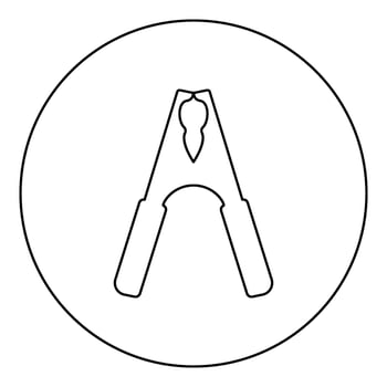 Electrical clip terminal to battery car crocodile shape icon in circle round black color vector illustration image outline contour line thin style