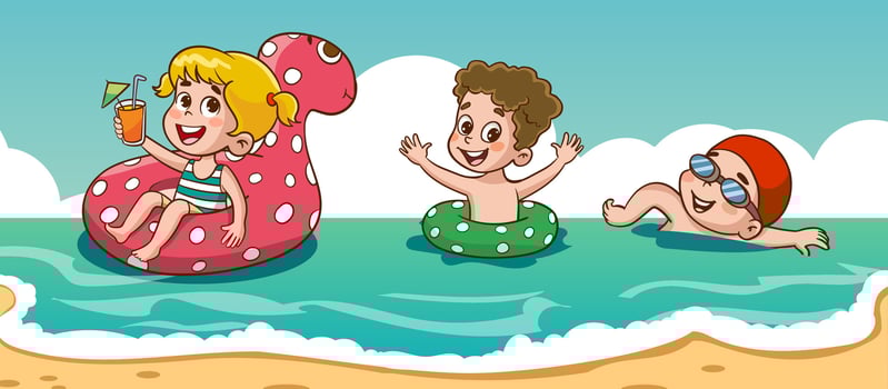 cute kids having fun in the sea vector