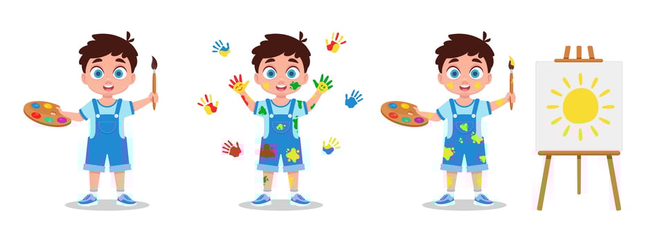 Boy set with watercolor paints vector