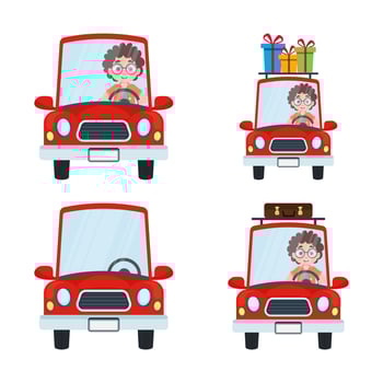 Set of illustrations of a boy driving a car vector