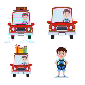 Set of a boy driving a car vector