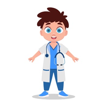 Cute doctor boy in medical uniform vector