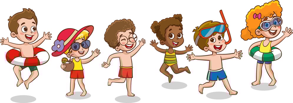 cute kids having fun in the sea vector