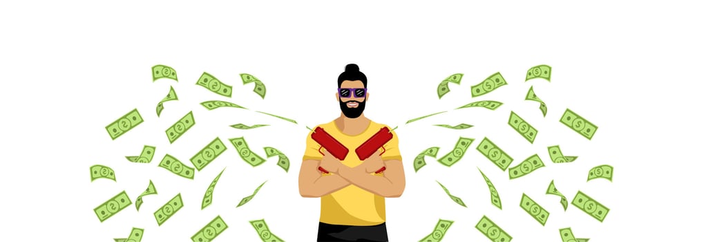 A man with a money gun. vector