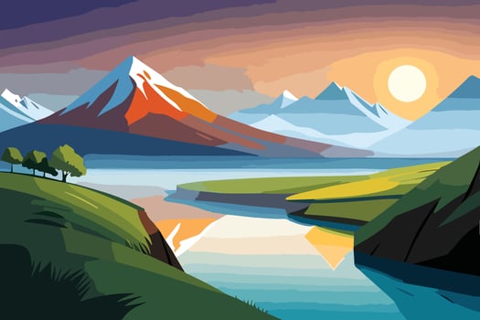 Mountain and Lake Nature Background Vector 6