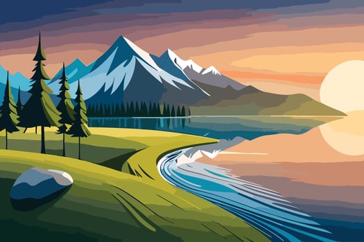 Mountain and Lake Nature Background Vector 2